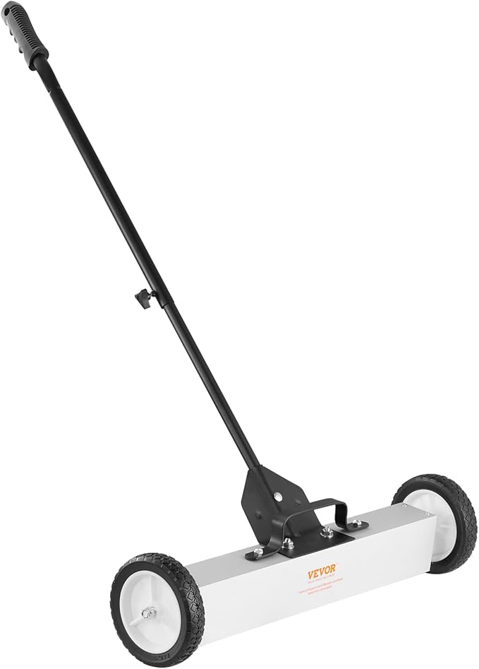 VEVOR 50Lbs Rolling Magnetic Sweeper with Wheels, 24-inch Large Magnet Pickup Lawn Sweeper with Telescoping Handle, Push-Type Magnetic Pick Up Sweeper, Easy Cleanup of Workshop Yard Garage