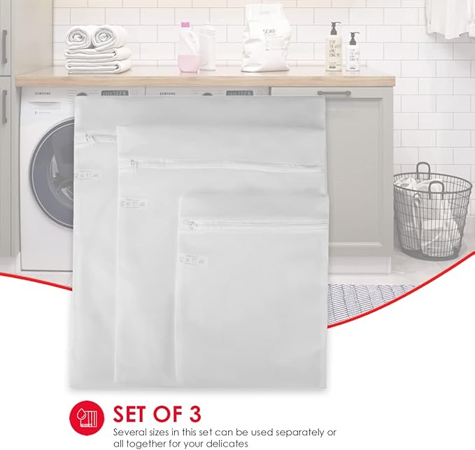 Sunbeam 3 Piece Micro Mesh Delicate Laundry Wash Bag, White