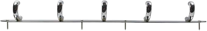 Renovators Supply Chrome Plated Brass Robe Hook Rack 15.5 Inches Wide Modern Metal Wall Mounted Coat Holder Hanger with 5 Organizer Rail Hooks Includes Mounting Hardware