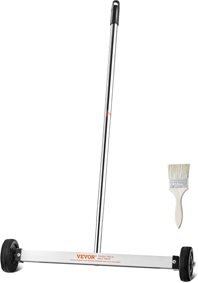 VEVOR Magnetic Pick Up Sweeper 17-inch Heavy Duty Magnet Pickup Lawn Sweeper Roofing Tools, 10 Lbs Yard Magnet with Telescoping Holder and Wheels to Pick Up Nails Magnetic Sweeper for Construction