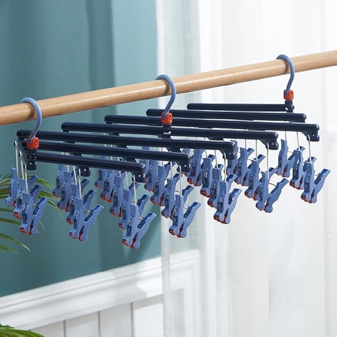 Clothes Drying Hanger, Underwear Hanger Foldable Clip Hangers Clothes Drying Rack Plastic Laundry Clip Drip Drying Hanger for Socks Bras (29 Clips)