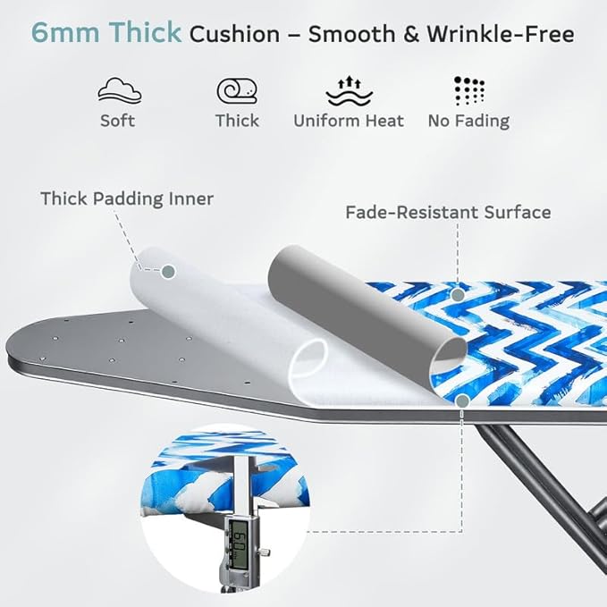 FIOBEE Ironing Board Cover and Pad Extra Thick Iron Board Pad with Heat-Resistant Mesh Padded Iron Board Covers Adjustable Buckle & Elastic Edges for 15x54 Standard Size Ironing Board, Navy Blue