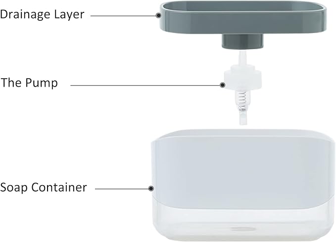 RUFCRIL Soap Pump Dispenser and Sponge Holder, 12oz / 350ml Dish Soap Dispenser for Kitchen,White
