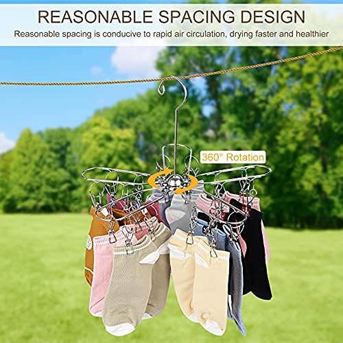 2 Pack Foldable Clip and Drip Hangers, Stainless Steel Clothes Drying Hanger with 20 Clips, Laundry Hanging Drying Rack for Socks, Underwear, Lingerie, Bras, Scarf, Towels, Diapers
