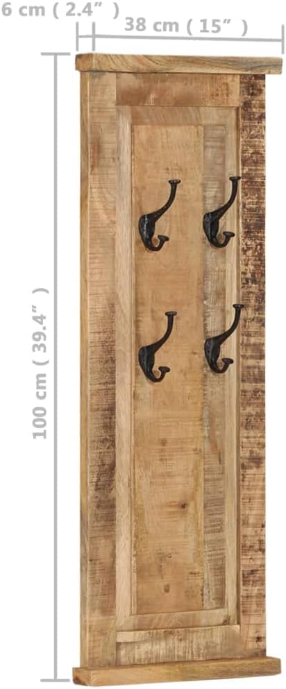 vidaXL Coat Racks Freestanding Solid Mango Wood with Wrought Iron Hooks - Antique-Style Wooden Coat Organizer - 15"x39.4" Wall-Mounted for Bedroom Hallway