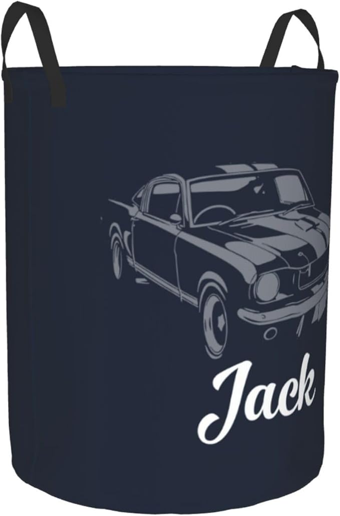 Personalized Laundry Basket for Nursery, Custom Nursery Laundry Hamper with Name, Customize Baby Clothes Circular Hamper for Boys Girls Room Decor, Car