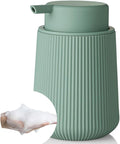 Striped Foaming Hand Soap Dispenser with Leak-Proof Pump for Bathroom and Kitchen Countertop 11oz Sage Green