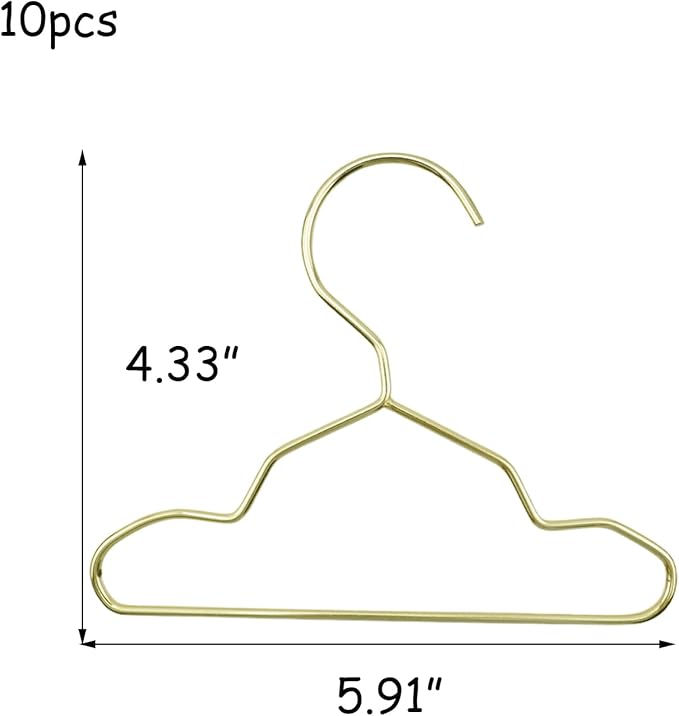 HEVSTIL 10PCS Small Gold Coat Hangers – 5.91 Inch Stainless Steel Mini Hangers | Thin Metal Clothes Hangers for Wardrobe, Undergarments, and Compact Closets
