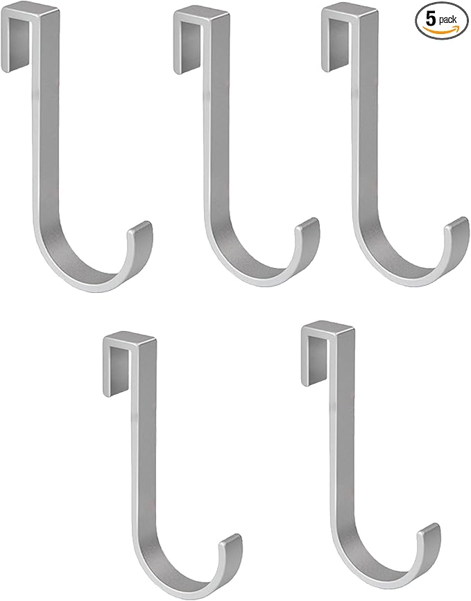 J Hook for Wire Shelving, 5pcs Aluminum Grid Hooks Heavy Duty S Hooks Hanging for Kitchenware Spoons Pans Pots Utensils Clothes Bags Towers Tools Plants(Silver)