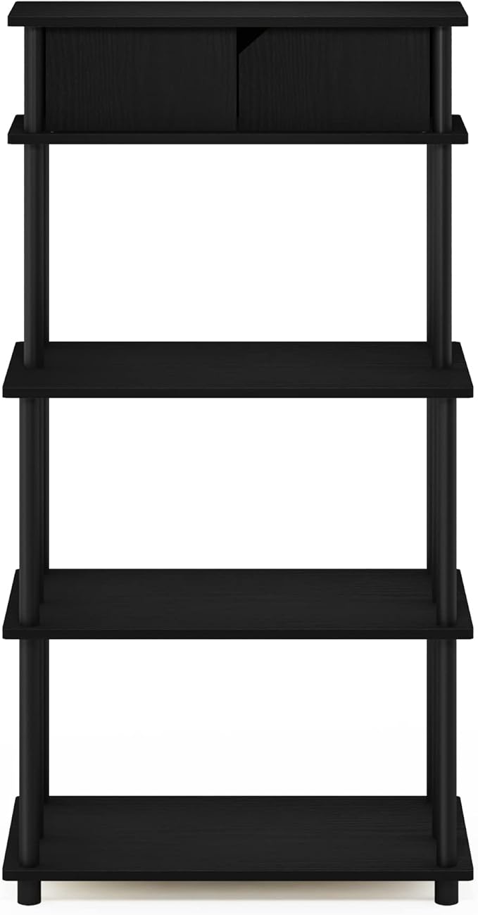 Furinno Turn-N-Tube Kitchen Storage Shelf with Top Cabinet for Kitchen, Dining Room and Home Office, Americano/Black