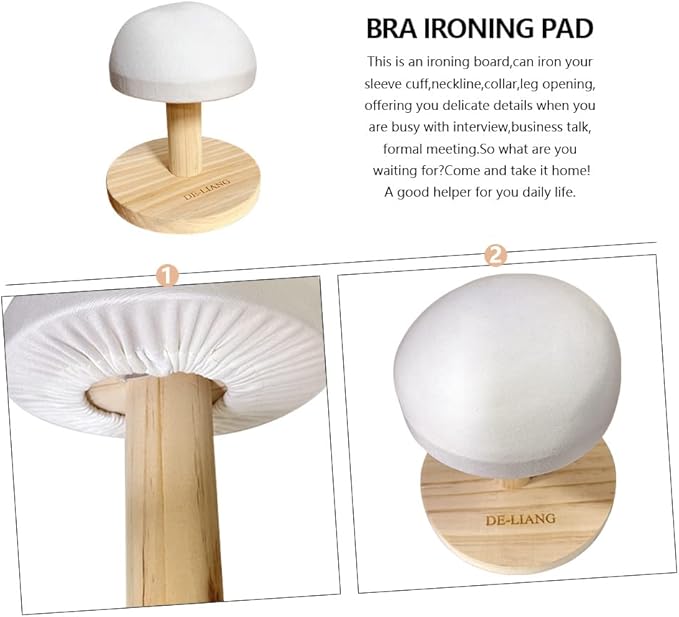 Bra Wooden Ironing Board Mini Iron Padded Sleeve Pillow Board Stool with Round Base for Small Table top Pressing pad ham, Long-7.1 Inch, (DLIB50-BEIGE)