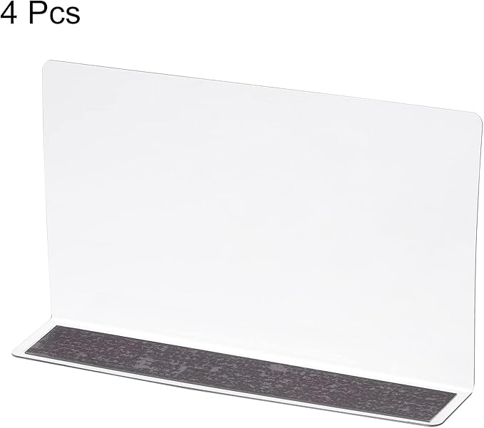 MECCANIXITY L Type Shelf Dividers, PVC Clear Closet Shelf Separator Organizer Clapboard for Cabinet Supermarket with Magnetic Strip 20 x 4 x 12cm Pack of 4