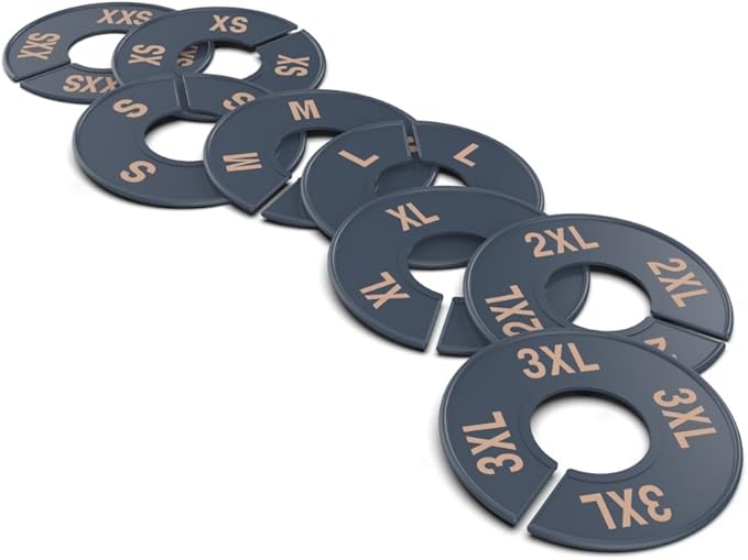 Generic Clothing Round Rack Size Dividers (XXS-XXXL) and Quantities Available (24, Navy with Rose Gold Font)