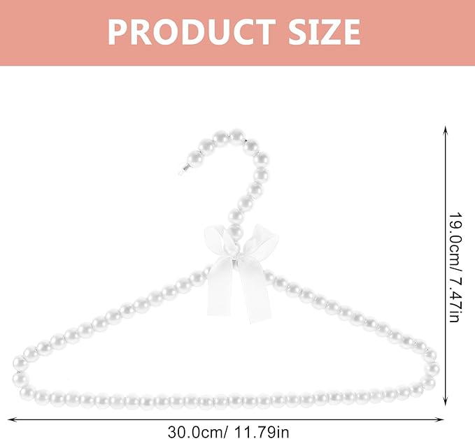 Angoily 2 Pcs Pearl Clothes Hangers, White Mini Pearl Beaded Clothes Hanger with Ribbon, Small Cute Metal Coat Non Slip Wedding Dress Closet Organizer Kids Baby Children Toddler Pet Dog Cat Display
