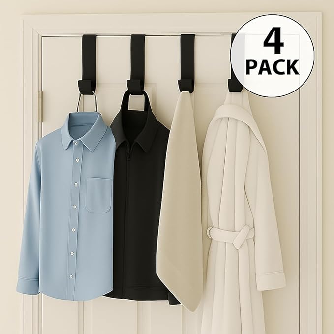 Dependable Industries inc. Essentials 4-Pack of 3.5 in., Plastic Over-The-Door Hangers & Over-The-Door Hooks – Over-Door Hooks for Hanging Clothes & Towels (Black)