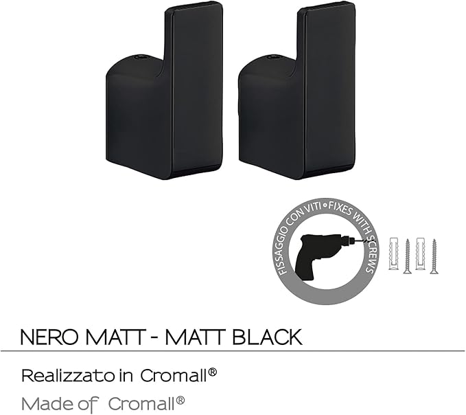 Gedy G-Kuala Lumpur, 2 Single Hooks, Black, Clothes Rack Made of Chromall, Brass and Glass, 2 Year Warranty, Dimensions 5.4 x 2 x 3.2 cm and Weight 0.2 kg, R&D Design, Unique