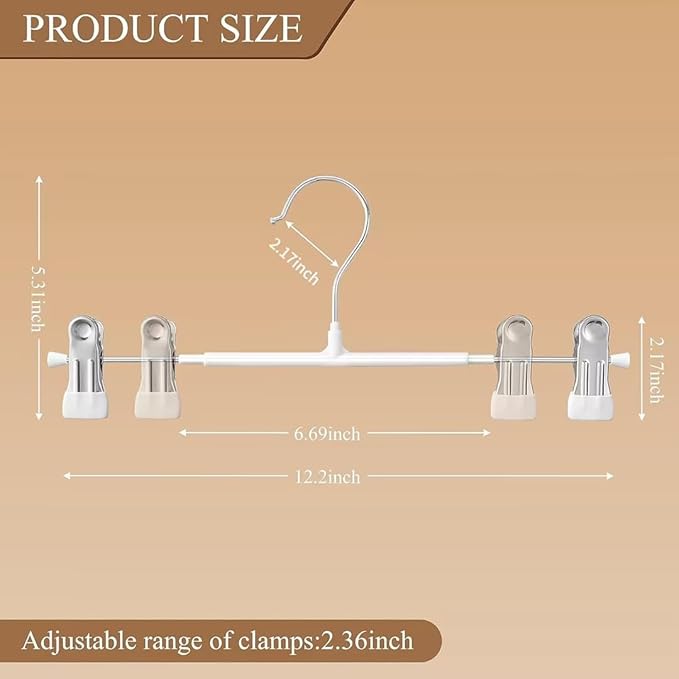 Pants Hangers with Clips for Women Black 20 Pack and White 10 Pack Adjustable Heavy Duty Space Saving Skirt Hangers Non-Slip Trousers, Jeans Clothes,12Inch