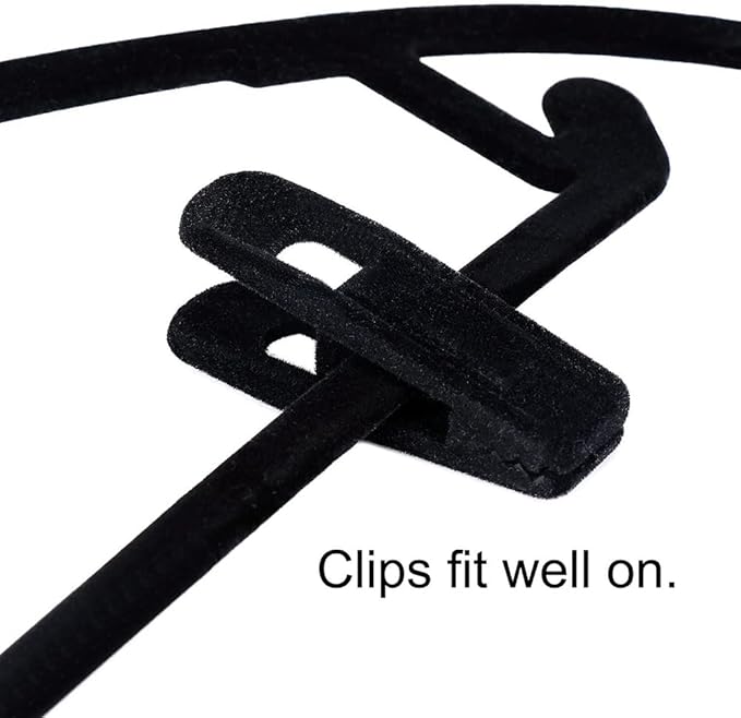 RUNAAJA Velvet Hangers Clips Pants Hangers Clips Flocked Hanger Clips Hanger Plastic Thicken Clothes Pants Pants Clip for Thin Velvet Clothes Suit Socks Hangers (Black*20)