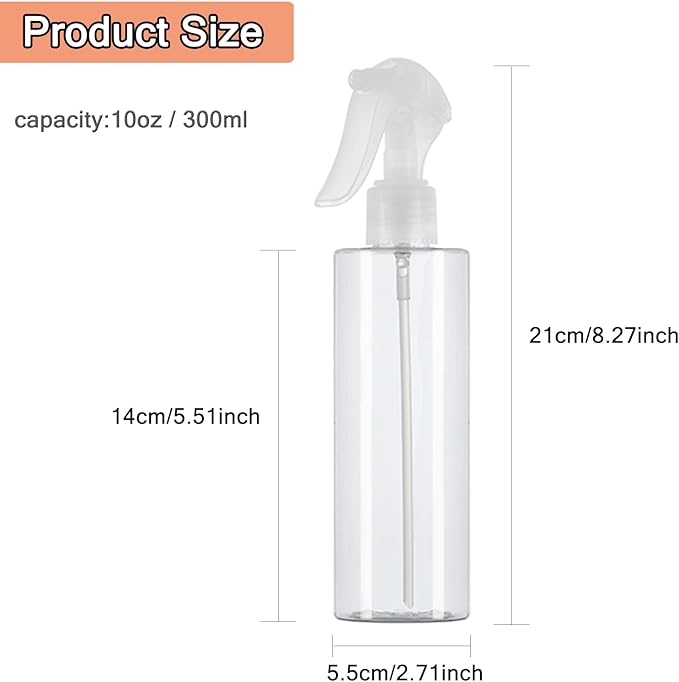 3 Pack 10 oz/300ml Plastic Spray Bottles, BPA-Free Empty Fine Mist Spray Bottles, Leak-Proof Safety Valve Sprayer for Hair, Plants, Cleaning & Pet Care