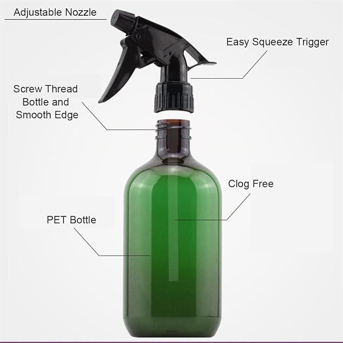Plastic Spray Bottles 17OZ Empty Spray Bottle 2PCS Refillable Water Squirt Bottles Leakproof Water Spray Bottles for Cleaning Solution Alcohol Gardening Plants and Hairdressing