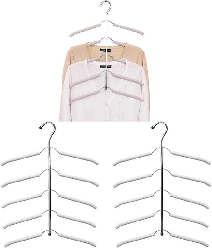 3 Pack 5 in 1 Hangers Blouse Tree Hangers Non Slip Space Saving Clothes Hanger Multi-Layer Clothes Hanger Stainless Steel Sweater Shirt Hanger Closet Storage Organizer(White)
