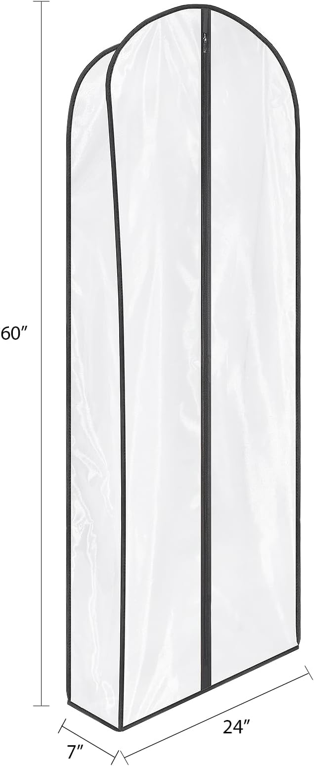 Zilink Breathable Fur Coat Storage Bags 60" Dress Bags for Gowns Long Dust Covers for Hanging Clothes with 7" Gussted Wrinkle Free for Leather Jacket Fur Coat Puffy Dress Storage, Set of 2
