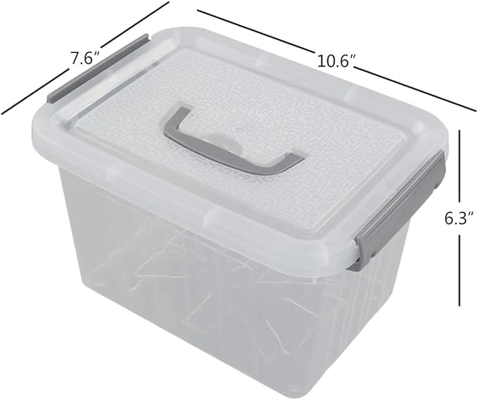 Jekiyo Clear Plastic Storage Bin, 6 Quart Latching Box Container with Lid, 4 Packs