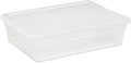 Sterilite 28 Qt Underbed Storage Box, Stackable Bin with Lid, Plastic Container to Organize, Bedroom, Clear Base and White Lid, 1-Pack