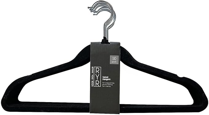 10 Pack Velvet Hangers - Non-Slip and Space-Saving Closet Organizers - Durable Soft-Touch, Black Hangers for Clothes, Coats, and Wardrobe Essentials Luxury, Ganchos De Ropa, Gift