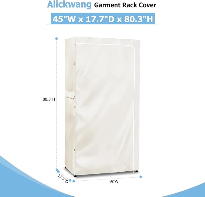 Garment Rack Cover,Heavy Duty 600D Dustproof Waterproof Clothing Rack Covers with Zipper - Clothing Rack Covers for 45"W x 17.7"D x 80.3"H Metal Racks.White （Cover Only)