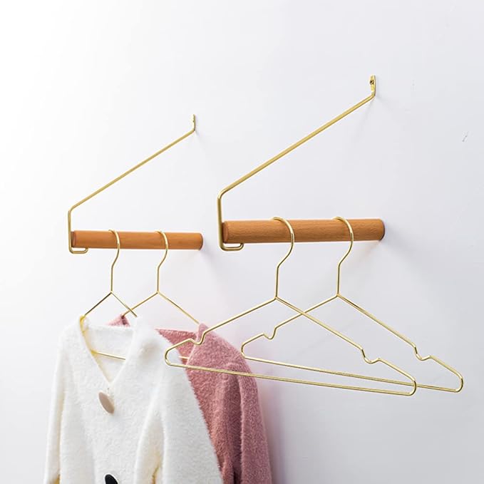 Modern Brass & Wood Wall Mounted Drying Rack,Simple Space Saver Clothes Hanger for Living Balcony Bathroom Laundry Room (Beech)