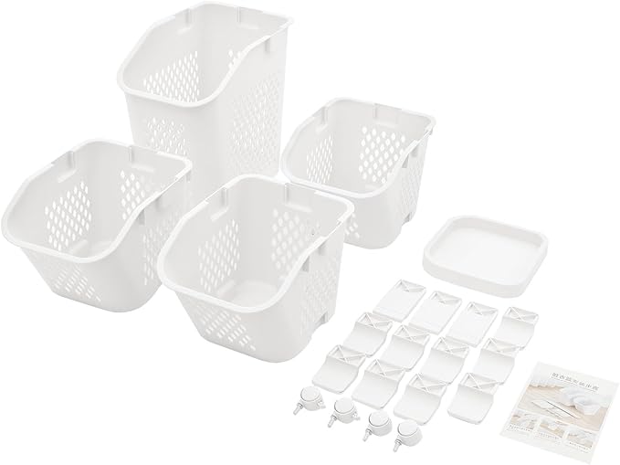 4-Tier Rolling Laundry Hamper, Plastic Laundry Cart Organizer with Wheels, Compact Laundry Baskets, Vertical Rolling Laundry Sorter for Small Space, Dorm, Bathroom