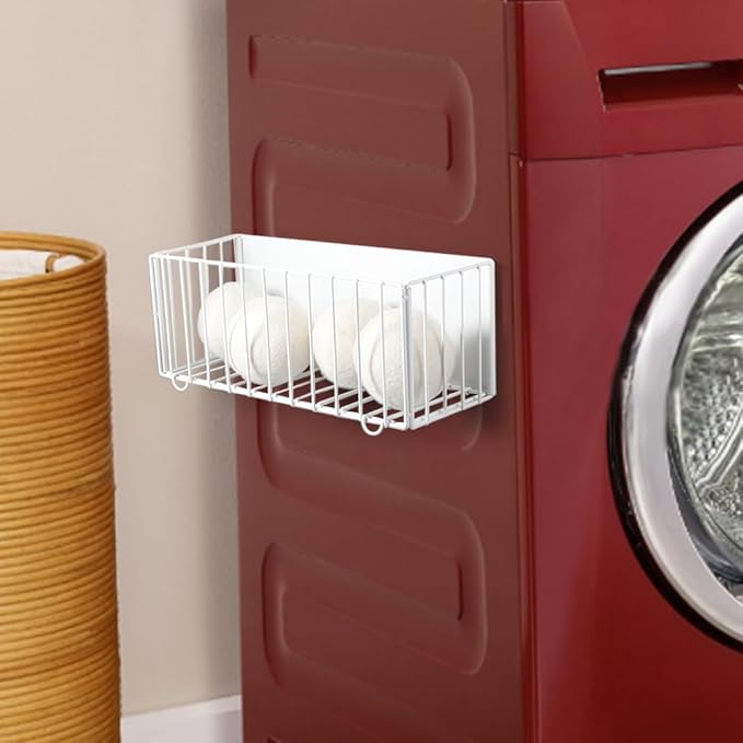 Picowe Large Dryer Ball Organizer Magnetic Storage Bin, Foldable Magnetic Dryer Ball Holder for Laundry Room Organization and Storage to Hold 4-6 Dryer Balls, Without Balls（White,M）