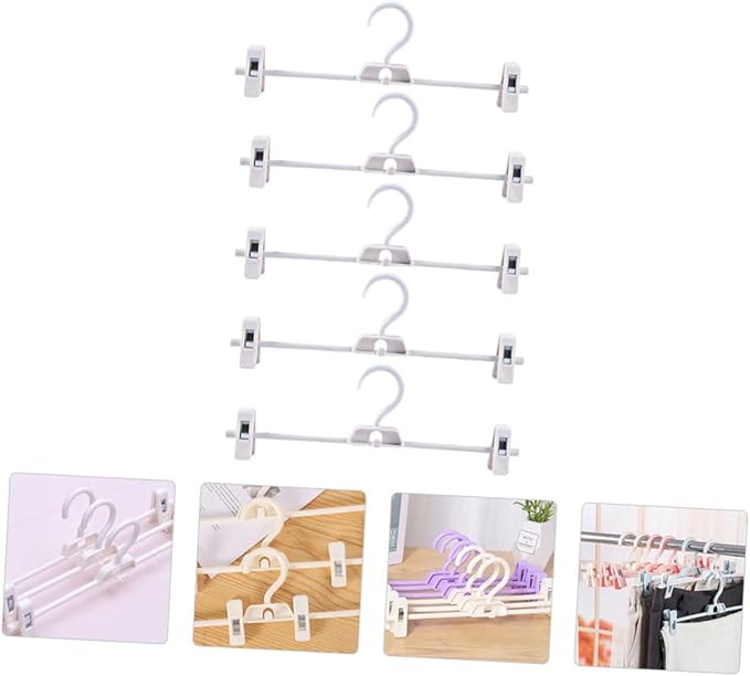 CHILDWEET 5pcs Adjustable Plastic Pants Clip Drying Rack Space Saving Clothes Hanger for Pants Trousers and Skirts Versatile and Organizer