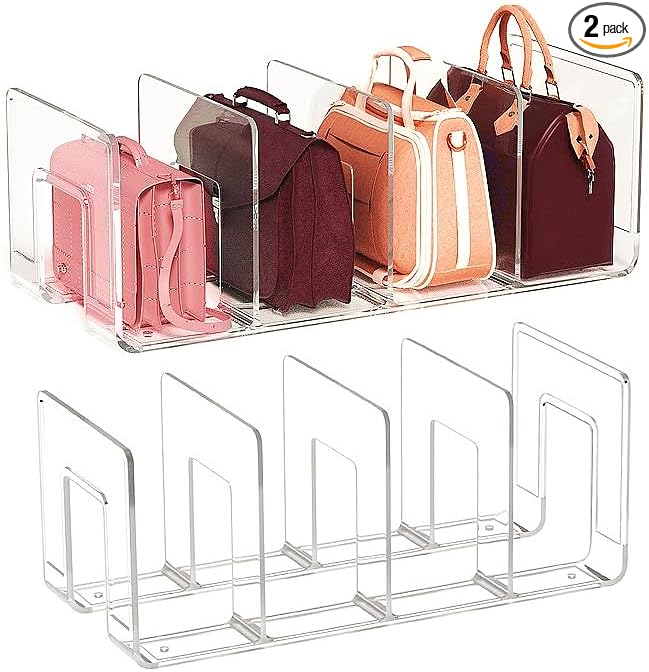 frtzal Purse Closet Organizer,Purse Organizer for Closet,Handbag Organizer,Desk File Sorter Purse, 4 Clear Handbag Storage Shelf - Plastic Clutch Dividers, transparent