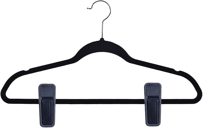 Premium Heavy Duty ABS Plastic Slim-line Hanger Set of Finger Clips for Velvet Hangers - 20 Pack (Black)