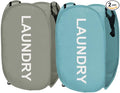 Larpur Pop Up Laundry Baskets, 2 Pack Mesh Laundry Hampers Collapsible Clothes Hampers for Home, Dorm, Travel (Gray + Blue)