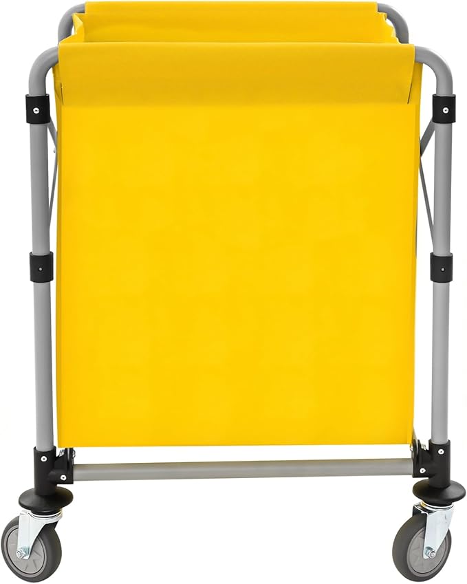 Commercial Laundry Cart, Laundry Basket with 360° Swivel Casters, Folding Laundry Cart Hamper on Wheels Heavy Duty Steel Frame 220 lbs Capacity Large Rolling Laundry Baskets Trucks (Yellow)