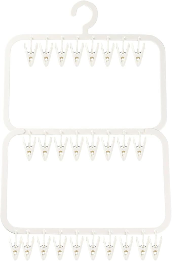 26-Clip Multi-Layer Clothes Drying Rack, BPA-Free ABS Laundry Hanger for Baby Clothes, Socks & Underwear, Heavy Duty Non-Foldable Hanger for Apartment, Nursery & Small Spaces (Off-White)