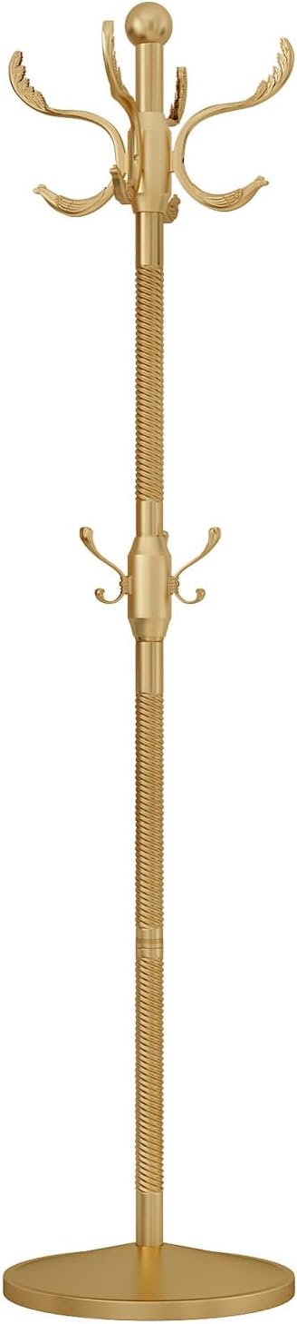 Metal Coat Rack Stand Coat Rack Freestanding with 12 Hooks Sturdy Heavy Duty Modern Coats Tree for Bags Clothes Hall Tree Hats Hanger Holder Stand for Entryway Bedroom Hallway Office, Gold