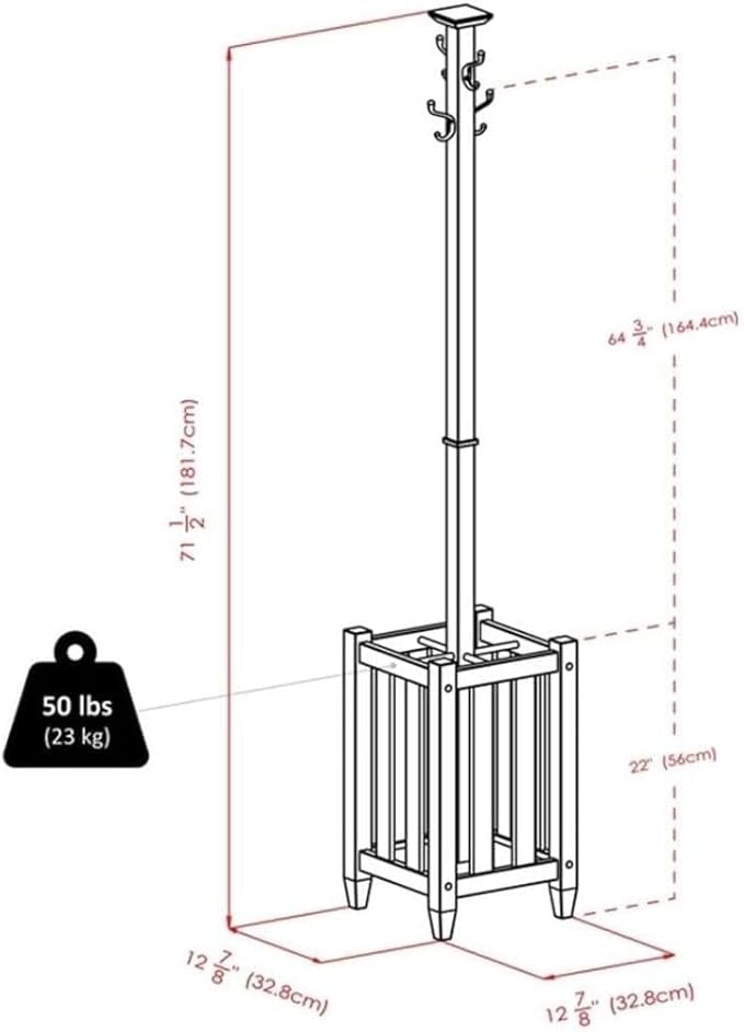 Memphis Coat Tree and Umbrella Rack Wooden Entryway Organizer Multi Hook Freestanding Stand Vertical Hallway Storage Sleek Furniture Utility Tree Natural Finish Modern Wood Accent
