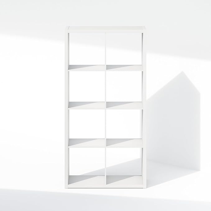 Furinno Simple Cube Storage Organizer, 8-Cube Display Shelf, Open Back Shelving Unit, Storage Shelves, Extra Thick Frame, for Organization and Storage, Living Room, Home Office, White