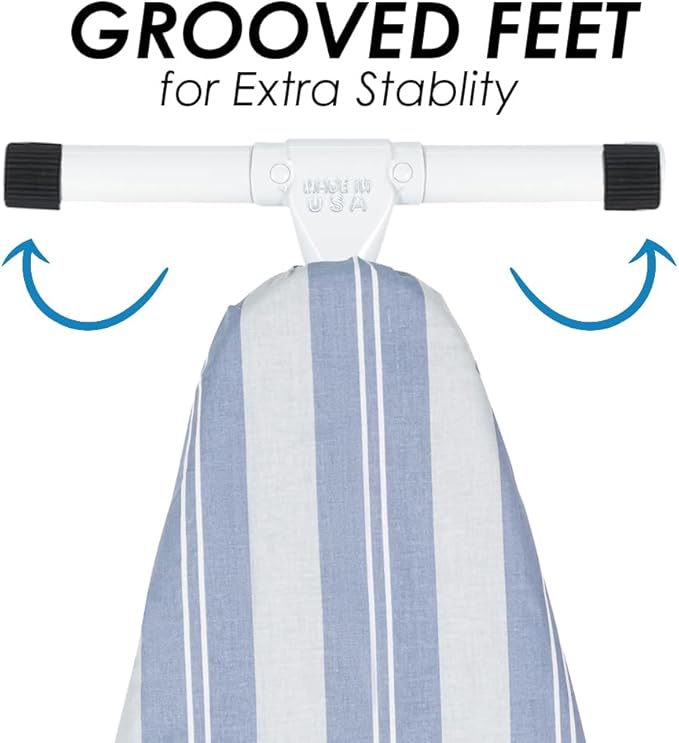 Full Size Ironing Board with Cover & Pad – USA-Made with Enhanced Grip Feet for Extra Stability – Adjustable Steel T-Legs 35" High – Perforated Top – Durable Iron Board for Home, Laundry Room, Stripe
