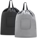 Travel Laundry bags, Dirty Clothes Travel Bag with Handles, Portable Small laundry Sack for Travelling, Suitcase, Gym, Camping (Black&Grey)