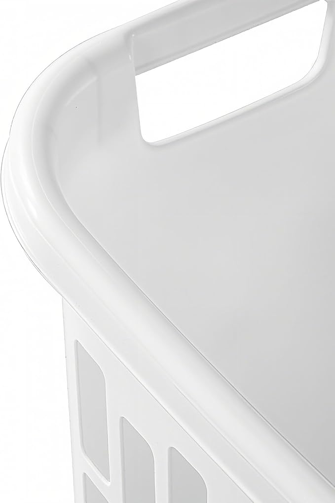 3-Pack Tall & Slim Open Heavy-Duty Plastic Laundry Hamper with Reinforced Handles for Easy Clothes Transport, 1.8 Bushels Capacity, Suitable for Bedroom Closets, Dorm, Laundry Room, Bathroom, White