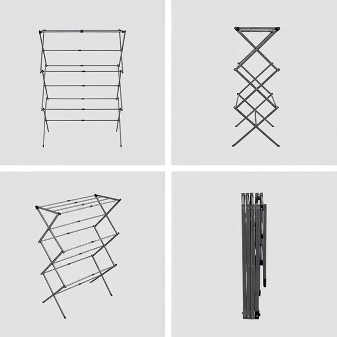 Drying Racks 3 Tier Expandable Clothes Airer Collapsible Clothes Drying Rack, Space-Saving Laundry, Hanging Clothes Indoors & Outdoors, Lightweight, Compact, Folds Away for Convenient Storage