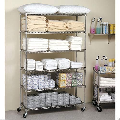 YRLLENSDAN 6 Tier Shelf Heavy Duty Metal Shelving Unit with Wheels, Adjustable Wire Storage Shelves 2100LBS Capacity, Garage Shelving for Pantry, Kitchen, Closet, Chrome, 18" D x 48" W x 82" H