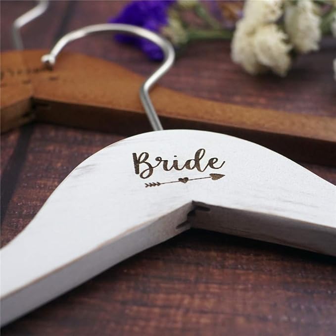 Pair of Wedding Hangers for Bride and Groom, Bridal Wedding Gift, Wood Dress Hangers