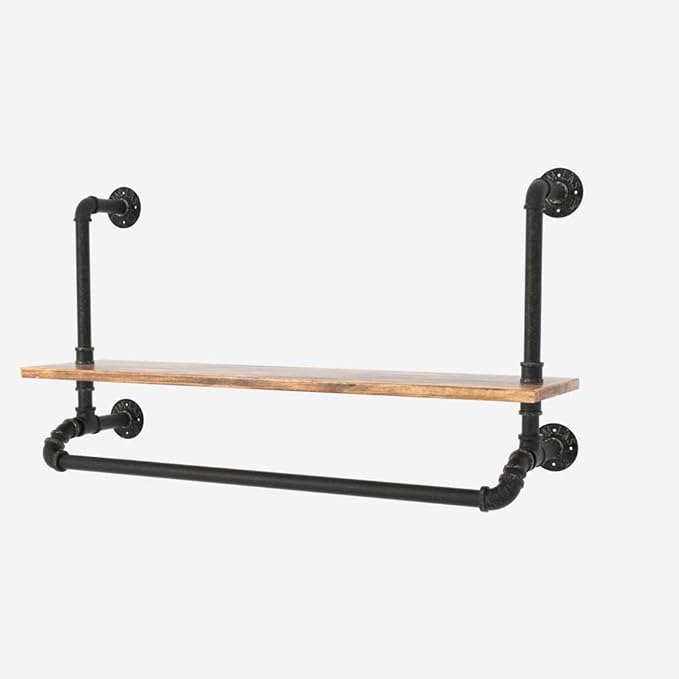Tianman 40" W,Industrial Detachable Wall Mounted Black Iron wooden Garment Bar,Pipe Clothes Rack,Heavy Duty pipe clothing rack, Multi-Purpose Hanging Rod for Closet Storage (40" W)