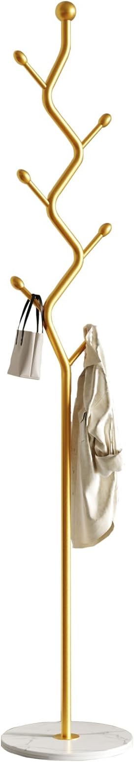 Creative Tree Branch-Look Gold Coat Rack Freestanding with 6 Hooks & Sturdy Marble base Metal Clothes Hanger Stand for Entryway/Mudroom/Bedroom/Hallway/Home Office (gold)